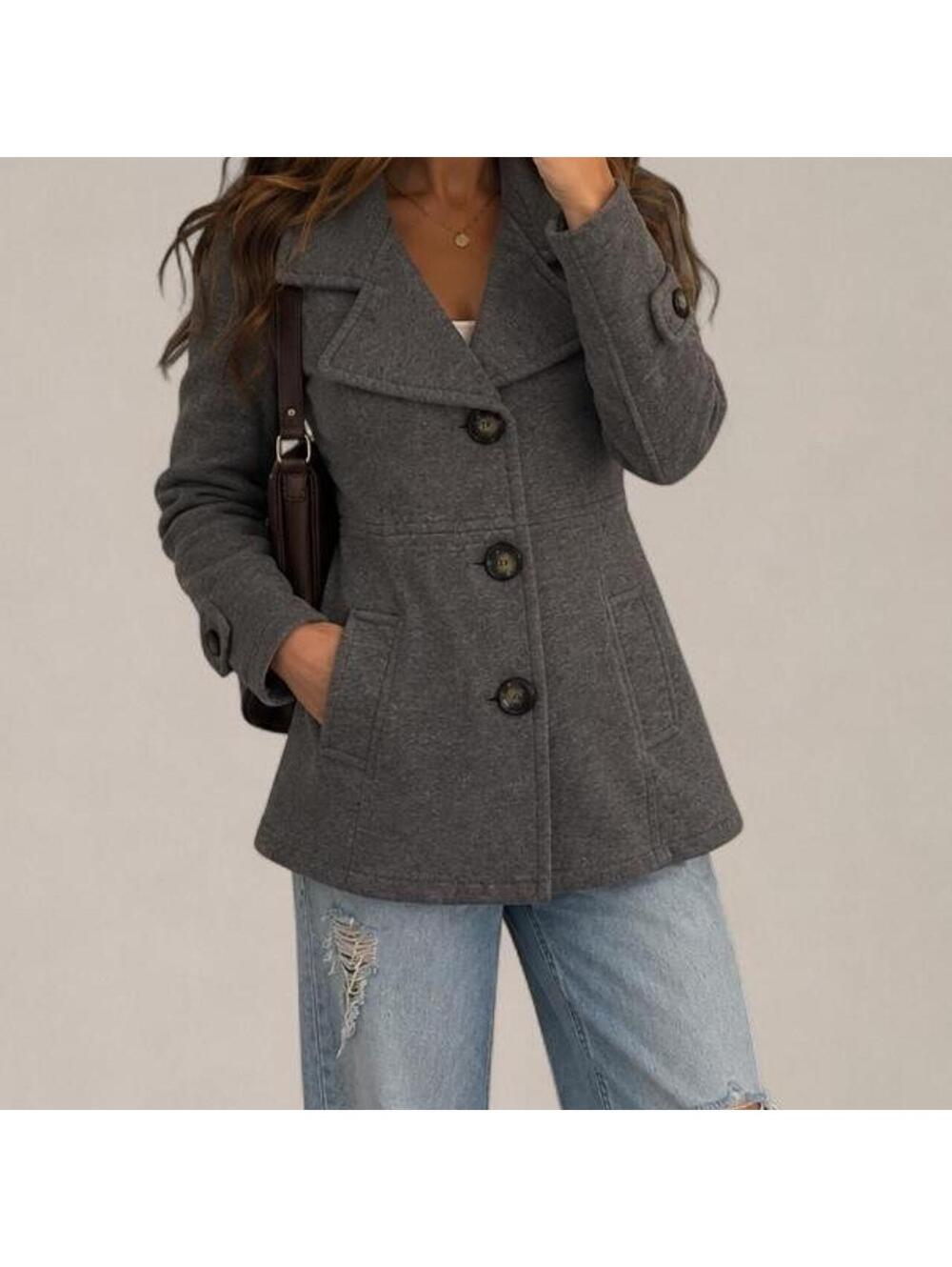 Sebby Collection Gray Fleece Peacoat Jacket – Size Small